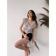 Ahze Vatkalı Degaje Yaka Buzzy Bluz