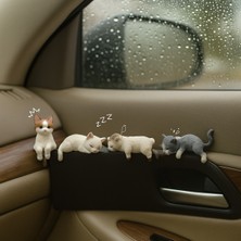 Temungur Mini Kedi Takımı - 4’lü Araç Içi Torpido Dekor Seti Aksesuar Çift Taraflı Bantlı