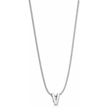 Bilfa Kadın Silver V Harfli Yılan Zincir Kolye - Minimalist Çelik Gümüş Rengi Kişiselleştirilmiş Takı