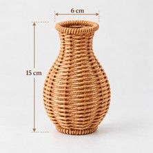 Welcomein Rattan Görünümlü Dekoratif Vazo – Bohem Hasır Görünümlü Kuru ve Yapay Çiçek Vazosu