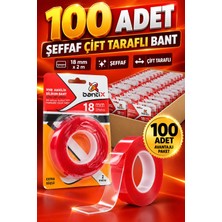 Ellante Bantix Şeffaf Çift Taraflı Bant 100 Adet 18 mm x 2 Metre Vhb Akrilik Silikon Güçlü Yapışkanlı Montaj Bandı Ev Ofis Dekorasyon Tabela Sabitleme Bandı