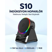 Hsc Bilişim S10 5W Bluetooth + Temasıyla Ses Yükselten Indüksiyon Hoparlör 2000 Mah Rgb Işıklı Standlı 5in Spea