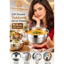Transformacion Çift Duvarlı Yalıtımlı Salata Dondurma Erişte Sos Atıştırmalık 11,5 cm Servis Kasesi 18/10 304 Çelik 723766