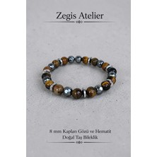 8 mm Kaplan Gözü ve Hematit Doğal Taş Bileklik - Unisex Bileklik Tasarımı