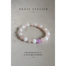 8 mm Pembe Kuvars ve Ay Taşı Doğal Taş Bileklik