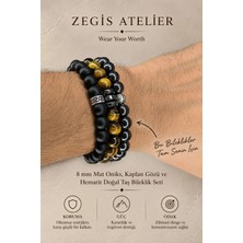 Oniks Kaplan Gözü ve Hematit Doğal Taş Bileklik Seti