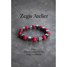 8 mm Mercan ve Küp Hematit Doğal Taş Bileklik - Unisex Bileklik Tasarımı