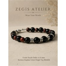 Siyah Oniks ve Kırmızı Kaplan Gözü Doğal Taş Bileklik