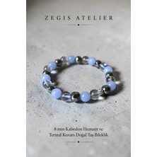 Doğal Taş Bileklik - 8 mm Kalsedon Hematit ve Termal Kuvars Doğal Taş Bileklik