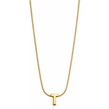 Bilfa Gold Renk T Harfi Italyan Yılan Zincir Çelik Kolye Minimalist Harf Kolye