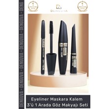 Denguva #kozmetik Siyah Suya Dayanıklı Dolgun Kalıcı Eyeliner Maskara Kalem 3'ü 1 Arada Göz Makyajı Seti