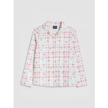 Lc Waikiki Yeni Sezon Pembe Gömlek Yaka Uzun Kollu Ekose Kız Çocuk Pijama Üst