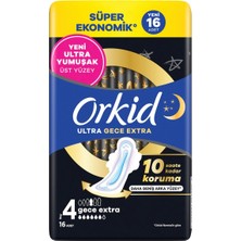 Orkid Ultra Ekstra Hijyenik Ped Dörtlü Gece 16 Yeni Yumuşak Yüzey 6'li Avantaj Paketi - 6 Adet