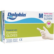 Dolphin Lateks Muayene Eldiveni Pudralı 100 Adet Beyaz M 6'li Avantaj Paketi - 6 Adet