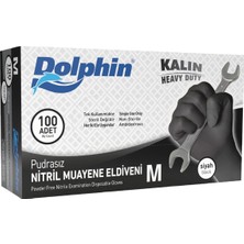 Dolphin Nitril Muayene Eldiveni Pudrasız 100 Adet Siyah M - Extra Kalın 6'li Avantaj Paketi - 6 Adet