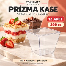 Yorulmaz Ambalaj Prizma Kase 200 cc 12’li – Kapaksız Şeffaf Plastik Kare Tatlı, Magnolya ve Puding Sunum Kabı