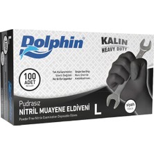 Dolphin Nitril Muayene Eldiveni Pudrasız Siyah L 100 Adet Extra Kalın