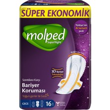 Molped Super Night Hijyenik Ped Ekonomik Paket Gece 16'lı
