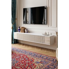 Yumedi Design TDA1803BT - Tarçın Duvara Montaj Tv Stand 180CM Beyaz-Traverten