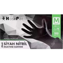 Has-pet Haspet Siyah Nitril Muayene Eldiveni 100'LÜ Medium Pudrasız Antialerjik