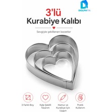 Dolphfin Kalp Kurabiye Kalıbı 3’lü Metal Hamur Kesici Paslanmaz Kalp Şekilli Kalıp Seti