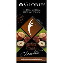 Glories Fındık Şekersiz Bitter Çikolata 100 G - 4 Adet