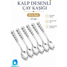 Dolphfin Kalp Desenli Çay Kaşığı 6’lı Set – 11 cm Parlak Gümüş Renkli Zarif Sunum Kaşığı