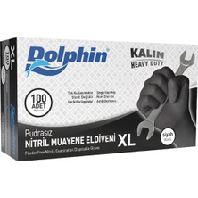 Dolphin Nitril Muayene Eldiveni Pudrasız 100 Adet Siyah Xl Extra Kalın 5'li Avantaj Paketi - 5 Adet