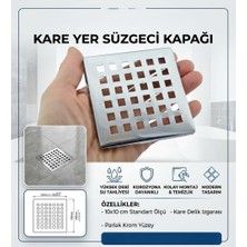Primeaks Kare Yer Süzgeci Üst Kapağı 10X10 cm – Parlak Krom Banyo ve Balkon Gider Izgarası