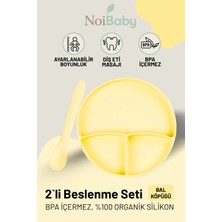 Noi Baby Vakum Tabanlı Silikon Tabak - Silikon Kaşık 2'li Set - ( Sarı )