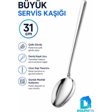 Dolphfin 31 cm Paslanmaz Çelik Büyük Servis Kaşığı Uzun Saplı Pilav Salata Kaşığı