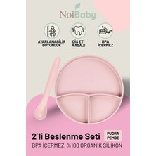 Noi Baby Vakum Tabanlı Silikon Tabak - Silikon Kaşık 2'li Set - ( Pembe )