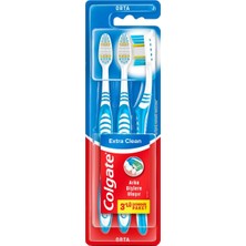 Colgate Extra Clean 2+1 Diş Fırçası Orta - Temizleyici Fırça Ucu ve Dil Temizley 3'li Ekonomik Paket - 3 Adet