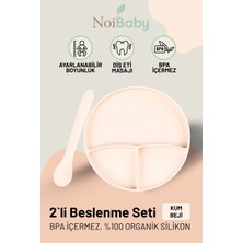 Noi Baby Vakum Tabanlı Silikon Tabak - Silikon Kaşık 2'li Set - ( Krem )