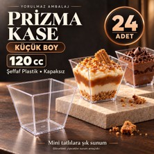 Yorulmaz Ambalaj Küçük Boy Prizma Kase 120 cc 24’lü – Kapaksız Şeffaf Plastik Mini Tatlı, Magnolya ve Puding Sunum Kabı
