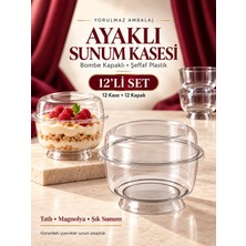 Yorulmaz Ambalaj Ayaklı Bombe Kapaklı Kase 12’li – Şeffaf Plastik Tatlı, Magnolya ve Puding Sunum Kabı