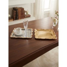Gold ve Gümüş Kare Kenar Çerçeveli Çelik Sunum Tepsisi Çay Kahve Servis