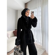 Elora Atelier Siyah  Kürk Detaylı Triko Takım