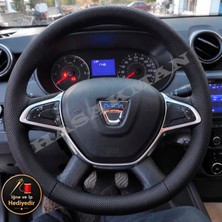 Hasakman Dacia Lodgy Dikme Direksiyon Kılıfı Premium Komple Delikli Deri Siyah Dikiş 2017-2022