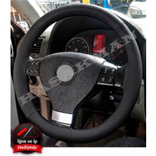 Hasakman Vw Passat B6 Dikme Direksiyon Kılıfı Premium Komple Delikli Deri Siyah Dikiş 2005-2010