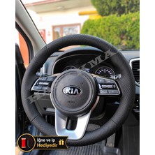 Hasakman Kia Soul Dikme Direksiyon Kılıfı Premium Komple Delikli Deri Siyah Dikiş 2014-2019