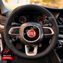 Hasakman Fiat Egea Sedan Dikme Direksiyon Kılıfı Premium Komple Delikli Deri Siyah Dikiş 2015-2021
