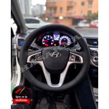 Hasakman Hyundai I20 Dikme Direksiyon Kılıfı Premium Komple Delikli Deri Siyah Dikiş 2012-2014