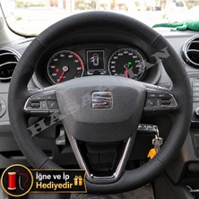 Hasakman Seat Leon Mk3 Dikme Direksiyon Kılıfı Premium Komple Delikli Deri Siyah Dikiş 2012-2016