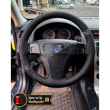 Hasakman Volvo C30 Dikme Direksiyon Kılıfı Premium Komple Delikli Deri Siyah Dikiş 2006-2013