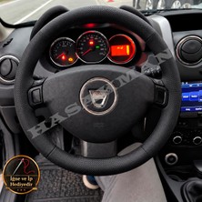 Hasakman Dacia Lodgy Dikme Direksiyon Kılıfı Premium Komple Delikli Deri Siyah Dikiş 2012-2016
