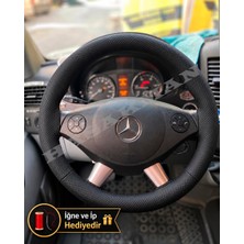 Hasakman Mercedes Viano W636 Dikme Direksiyon Kılıfı Premium Komple Delikli Deri Siyah Dikiş 2010-2014