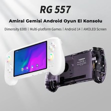 Anbernic Rg 557 Beyaz 8 GB Ram 128 GB Depolama 5.48" Amoled Dokunmatik Ekran El Konsolu - 4nm Dimensity 8300 Işlemci Android 14 Wi-Fi 6e Aktif Turbo Fan Soğutma 1080P Type-C Dp Çıkışlı Taşınabilir Konsol