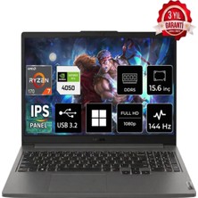 Lenovo Loq Essential 15ARP10 Ryzen 7 170 Rtx 4050 6gb 144Hz 65W 24GB Ram 1tb SSD 15.6" Fhd (1920X1080) IPS WINDOWS11 Pro 83S000DATR Gaming Laptop Cimete