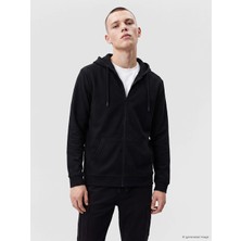 Lc Waikiki Yeni Sezon Siyah Kapüşonlu Erkek Fermuarlı Sweatshirt